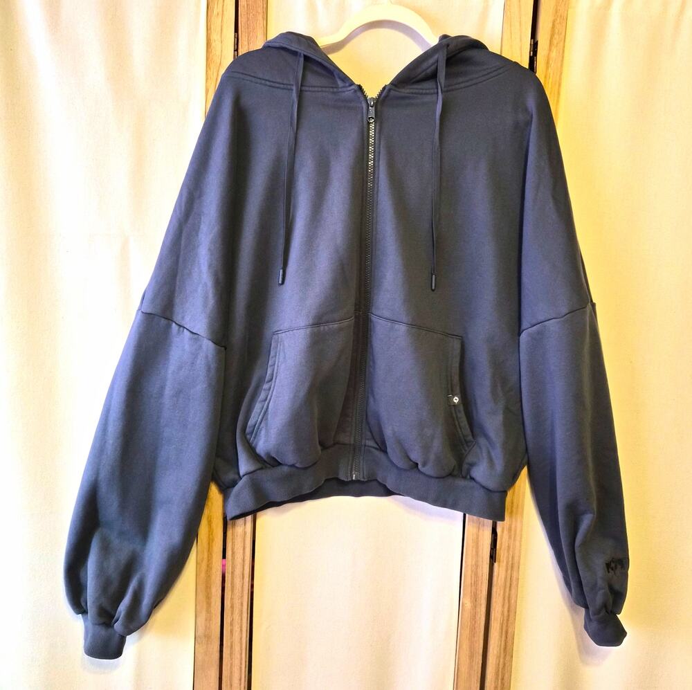 Popflex Zip Cloud Hoodie Denim Blue w/ Pockets Cotton Size M/L